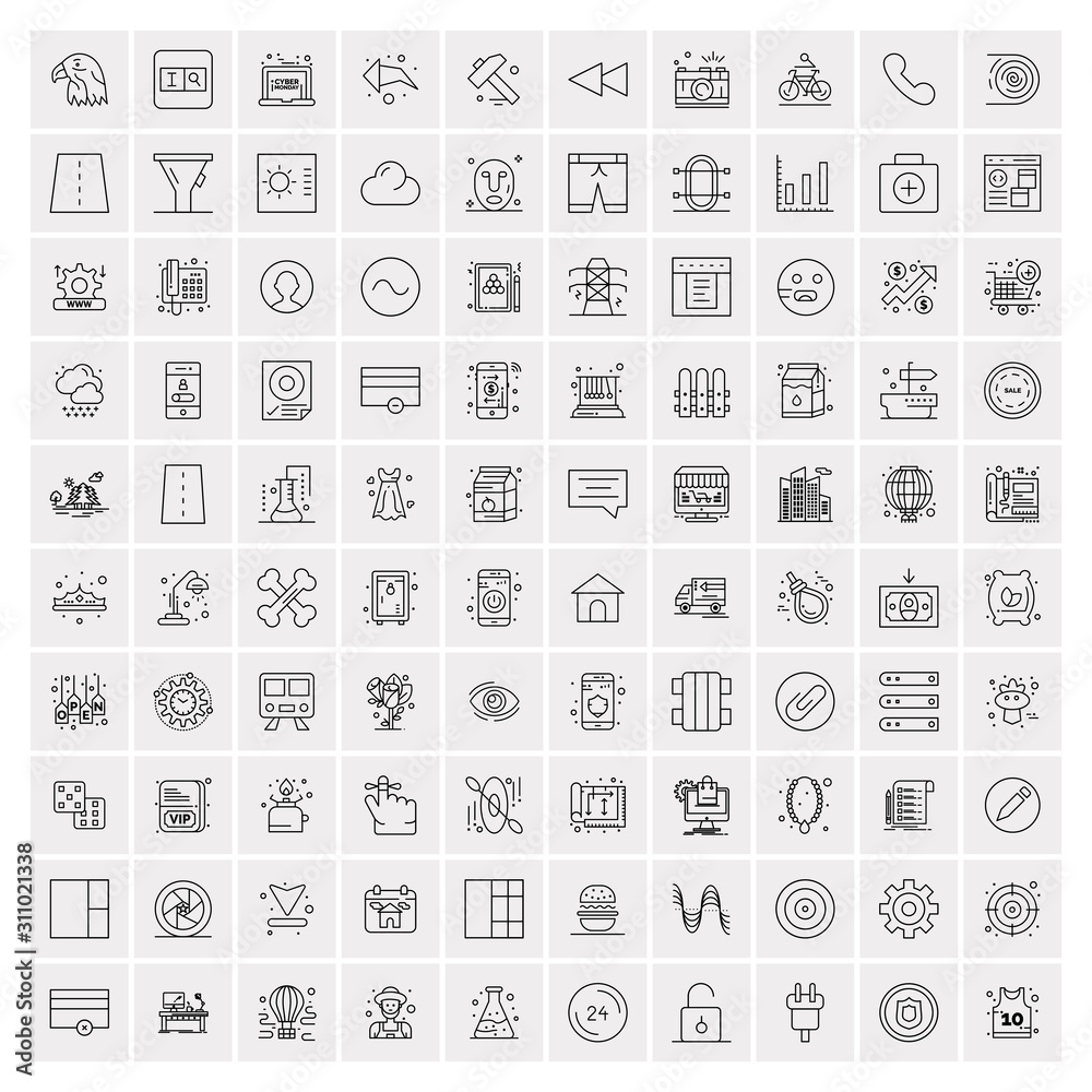 100 Business Icons Universal Set for Web and Mobile - obrazy, fototapety, plakaty 