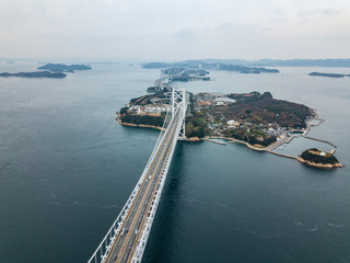 Sticker - The aerial view of Seto Bridge, Japan.