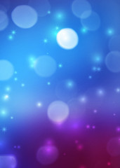 Wall Mural - Blurred festive abstract background. Blurry bokeh lights, snowflakes, neon glow