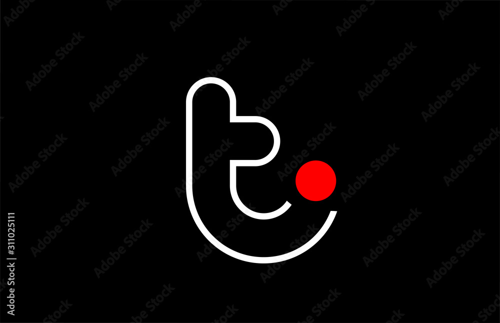 letter t logo line black background alphabet design icon for business with red dot - obrazy, fototapety, plakaty 