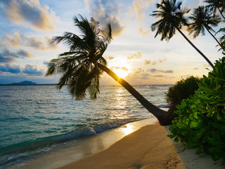 Wall Mural - Sunset dramatic sky on sea, tropical desert beach, no people, stormy clouds, travel destination, Indonesia Banyak Islands Sumatra