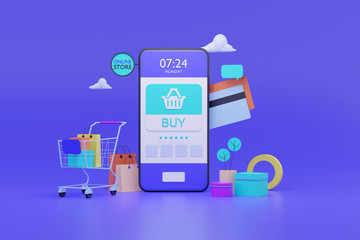 Poster - Shopping on-line. Online store on website or mobile application. 3d rendering background. digital marketing shop