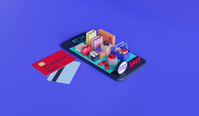 Poster - Shopping on-line. Online store on website or mobile application. 3d rendering background. digital marketing shop