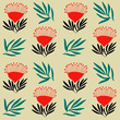 Red australian flowers, seamless vector pattern