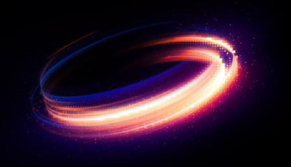 Wall Mural - Glow swirl light effect. Circular lens flare. Abstract rotational lines. Power energy element. Luminous sci-fi. Shining neon lights cosmic abstract frame. Magic round frame. Swirl trail effect. Glint