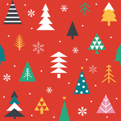 Sticker - Seamless pattern with Christmas trees in colorful on white background.