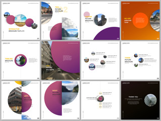 Minimal brochure templates colorful circles, round shapes. Covers design templates for square flyer, brochure, presentation, social media advertising, online seminar, digital education.