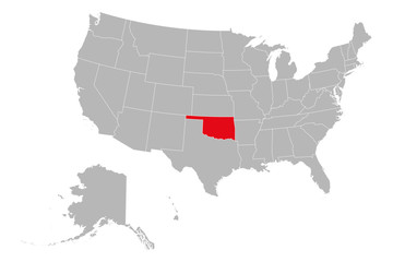 Wall Mural - Oklahoma highlighted red color on USA map. Gray background. USA political map.