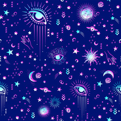 Wall Mural - Space Galaxy constellation seamless pattern print could be used for textile, zodiac star yoga mat, phone case