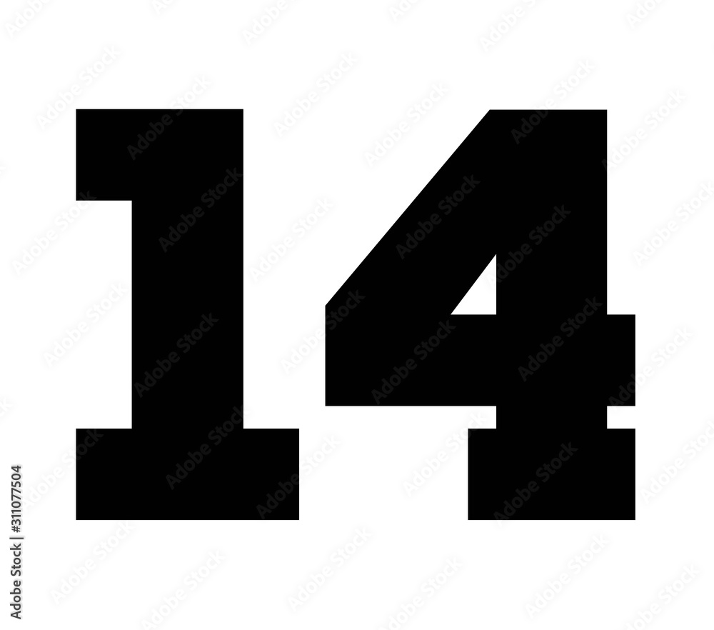 14,Classic Vintage Sport Jersey Number, Uniform numbers in black as fat  fonts, number. For American football, baseball or basketball and ice  Hockey. Stock Illustration | Adobe Stock, image size:1000x882