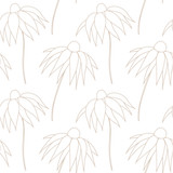 Fototapeta Sypialnia - Fantasy floral hand drawn seamless pattern. Line flowers on white background. Good for fabric, textile, wrapping paper, wallpaper, kitchen and bedroom design, packaging, paper, print, etc.