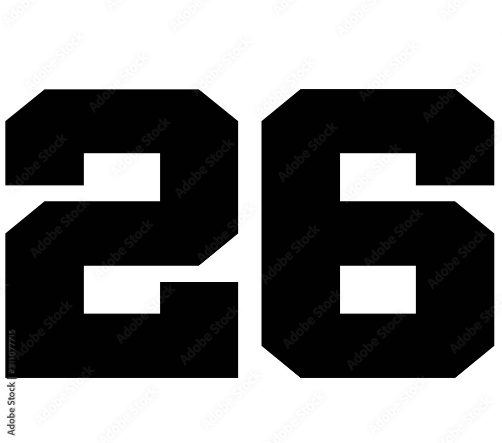 26Classic Vintage Sport Jersey Number, Uniform numbers in black as fat fonts,  number. For American football, baseball or basketball and ice Hockey. Stock  Illustration | Adobe Stock, image size:1000x882