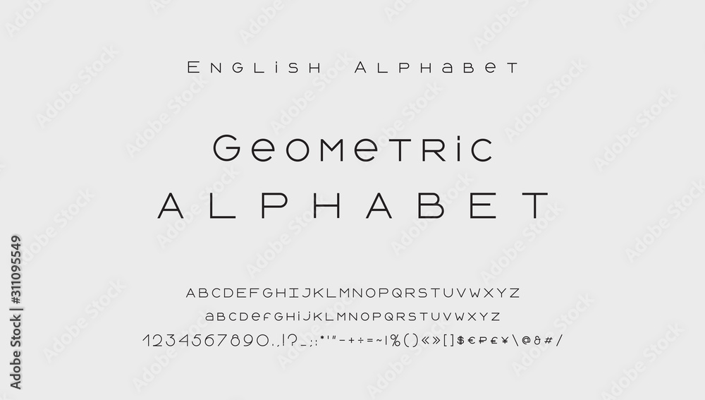 Minimal style alphabet. Modern abstract vector typeface, uppercase and lowercase letters, numbers, symbols and marks. Black thin lines font typography - obrazy, fototapety, plakaty 