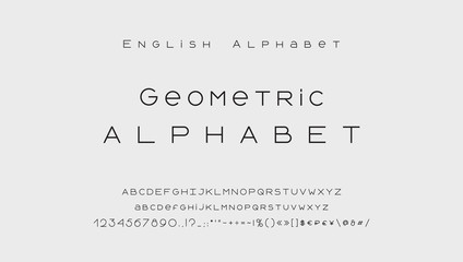 Minimal style alphabet. Modern abstract vector typeface, uppercase and lowercase letters, numbers, symbols and marks. Black thin lines font typography