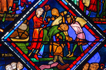  Bourges cathedral stained glass, Joseph orders grain to be poured into the Nile