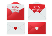 Love Letters Vector Elements Set. Love Letter Of Valentines Card Red Invitation With Message Isolated In White Background. Vector Illustration. 