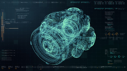 Fototapete - Futuristic user interface head up display Holographic electromagnetic mechanical system and digital data telemetry information display for digital background computer desktop display screen