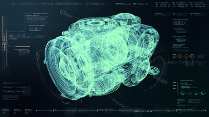 Fototapete - Futuristic user interface head up display Holographic electromagnetic mechanical system and digital data telemetry information display for digital background computer desktop display screen