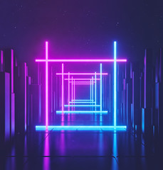 Poster - Sci Fi Futuristic neon lights abstract background. glowing vibrant lines. technology concept. 3d rendering