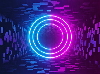 Poster - Sci Fi Futuristic neon lights abstract background. glowing vibrant lines. technology concept. 3d rendering