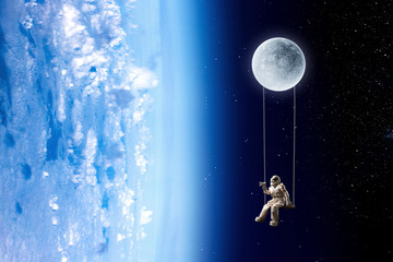 Wall Mural - spaceman and his mission. mixed media