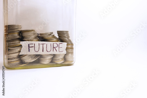 Cuadros en Lienzo Coins money stack in glass jar for money saving financial concept, concept finan