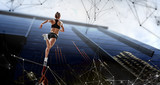 Fototapeta Przeznaczenie - Sportswoman run race. Mixed media