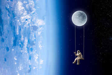 Wall Mural - spaceman and his mission. mixed media