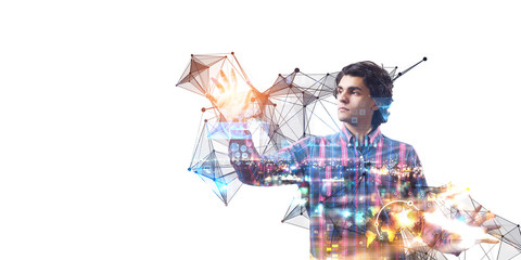 Wall Mural - experiencing virtual technology world. mixed media