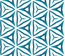 Blue Kaleidoscope Seamless Pattern. Hand Drawn Wat