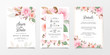 Set of floral wedding invitation card template with peach and pink roses flowers. Cards with floral illustration for save the date, invitation, greeting card vector