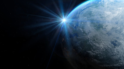 Wall Mural - Planet earth from the space at night. Sunrise illuminate the earth in outer space. Elements of this image furnished by NASA - 3d illustration.