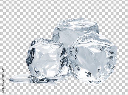 Fotografía Melting ice cube isolated on checkered background including clipping path