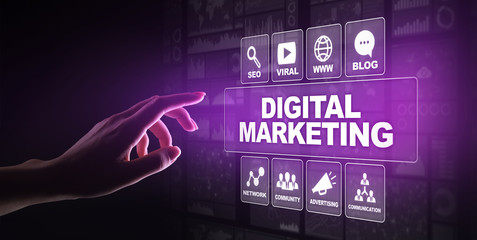 Digital marketing, Online advertising, SEO, SEM, SMM. Business and internet concept.