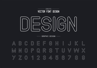 Fototapete - Line font and alphabet vector, Typeface letter and number design, Graphic text on background