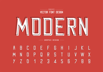 Fototapete - Line font with white shadow and alphabet vector, Modern Typeface and letter number design