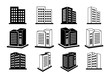 Building and company icon set, Perspective bank and office vector, Line modern construction