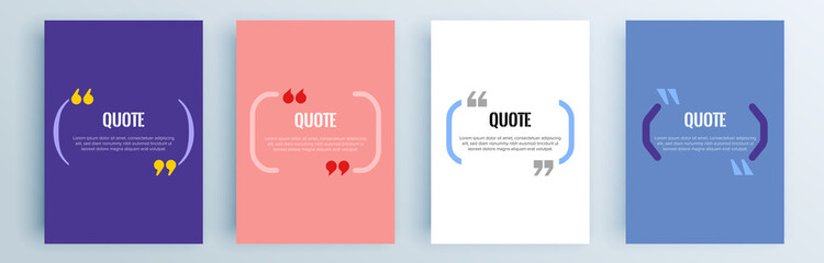 Poster - Quote frames blank templates set. Text in brackets, citation empty speech bubbles, quote bubbles. Textbox isolated on color background. Vector illustration.