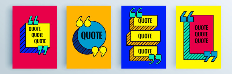 Quote frames blank templates set. Text in brackets, citation empty speech bubbles, quote bubbles. Textbox isolated on color background. Vector illustration.