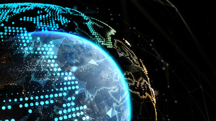 Wall Mural - Earth Globe, Block chain network Technology concept. Elements of this image furnished by NASA - 3D illustration.