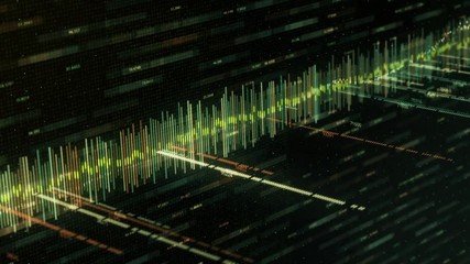 Poster - Abstract background with music track and numbers. Animation. Abstract color equalizer moves with numbers on black background. Computer equalizer matrix