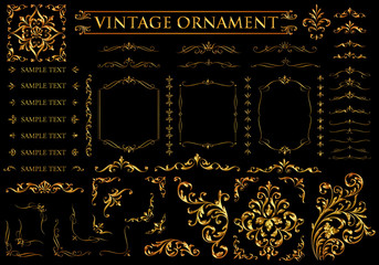 Wall Mural - vintage ornament set. metallic golden pattern.