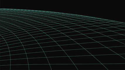 Poster - Vector perspective grid. Abstract wireframe landscape. Detailed lines on dark background. 3d vector illustration.