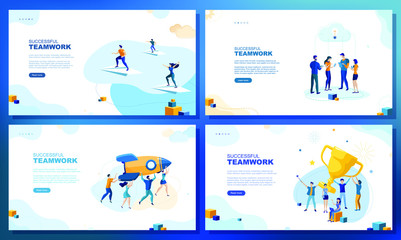  Trendy flat illustration. Set of web page concepts. Successful teamwork. People work. Business strategy. Teamwork and competition. Template for your design works. Vector graphics.
