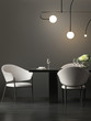 Dark grey dining room with minimal hanging lamp