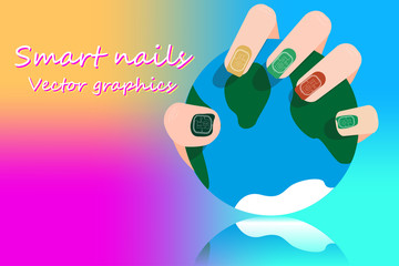 Poster - The concept of smart nails( nail Polish), on a light background. Vector illustration.