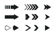 Arrows vector icons set. Flat different black arrows illustration isolated on white background. Interface elements for web or app design. Forward, Next, Play, Fast pictogram for navigation buttons.