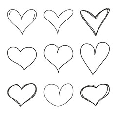 Canvas Print - Set of black scribble hand drawn hearts. Vector collection of hearts for Valentines Day sweethearts.