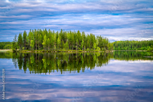 Fotomural Karelian lakes at sunset and sunrise