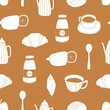 © RinRin - Cafe vector seamless pattern. Teatime food background. Surface design